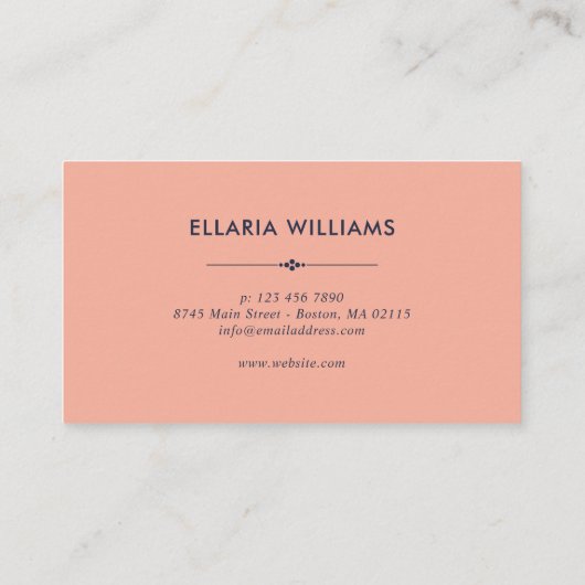 Boho Floral Pattern - Navy Blue & Coral Visitekaartje (Achterkant)