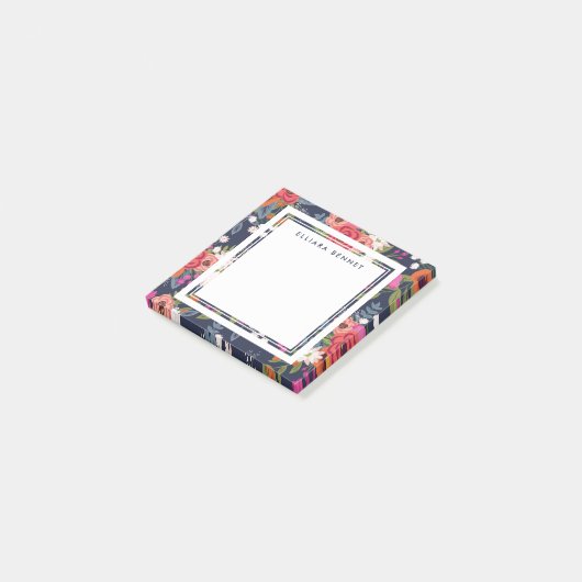 Boho Floral Pattern - Navy Blue - Custom Name Post-it® Notes (Schuin)