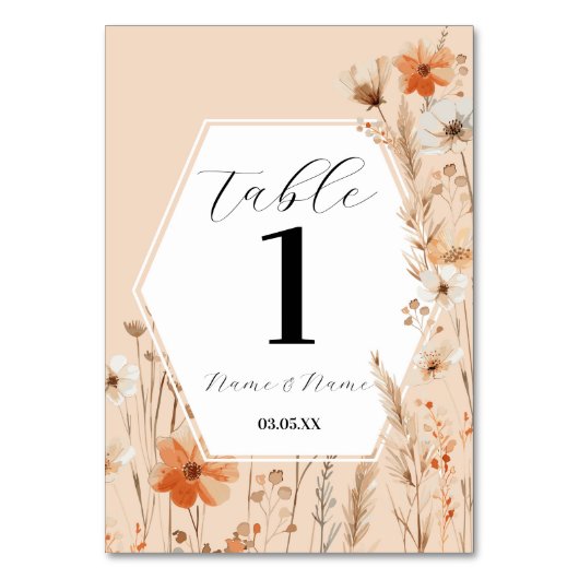 Boho Floral Peach Bohemian Menu Tafelnummers (Voorkant)