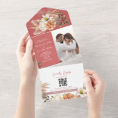 Boho Floral Peach Wedding All In One Uitnodiging (Afscheurbaar)