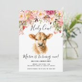 Boho Floral Peony Highland Koe Kinderen Verjaardag Kaart (Staand voorkant)
