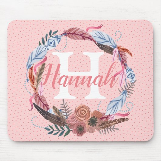 Boho Floral personaliseer het Initiaal van de Veer Muismat (Voorkant)