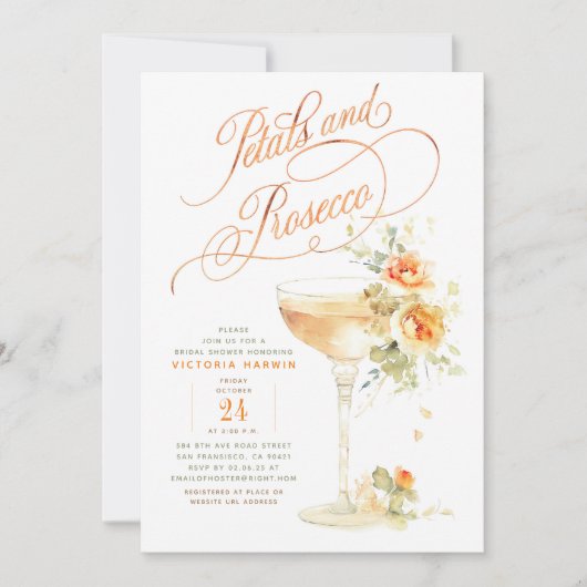 Boho Floral Petals en Prosecco Vrijgezellenfeest Kaart (Voorkant)