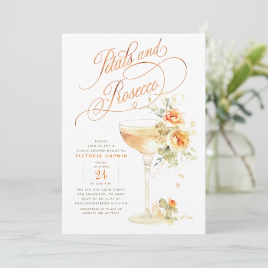 Boho Floral Petals en Prosecco Vrijgezellenfeest Kaart (Staand voorkant)