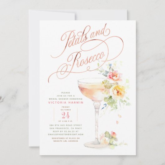 Boho Floral Petals en Prosecco Vrijgezellenfeest Kaart (Voorkant)