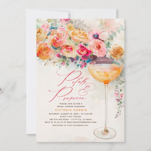 Boho Floral Petals en Prosecco Vrijgezellenfeest Kaart (Voorkant)