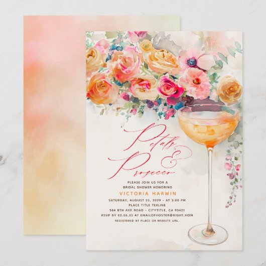 Boho Floral Petals en Prosecco Vrijgezellenfeest Kaart (Voorkant / Achterkant)