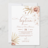 Boho Floral Photo Baptism Invitation Kaart (Voorkant)