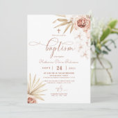 Boho Floral Photo Baptism Invitation Kaart (Staand voorkant)