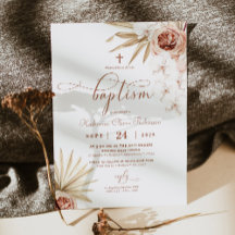 Boho Floral Photo Baptism Invitation
