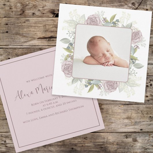 Boho Floral Pink Baby Botanische Floral Aankondiging