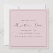 Boho Floral Pink Baby Botanische Floral Aankondiging (Achterkant)