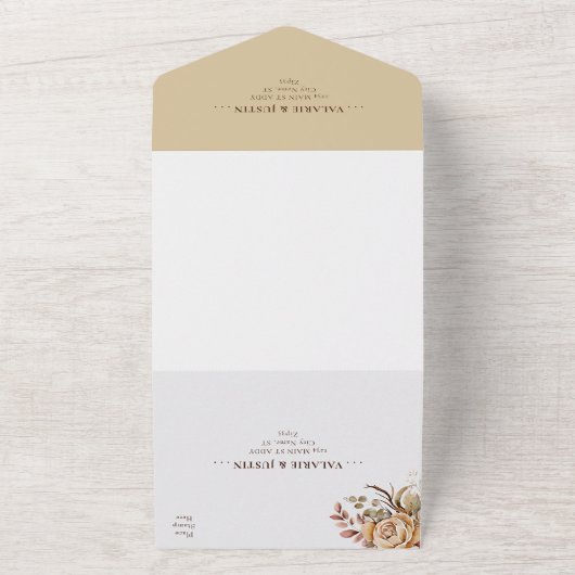 Boho Floral Pink Beige Wedding All In One Uitnodiging (Buitenkant)