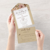 Boho Floral Pink Beige Wedding All In One Uitnodiging (Afscheurbaar)
