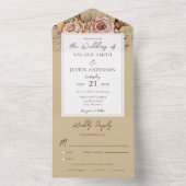 Boho Floral Pink Beige Wedding All In One Uitnodiging (Binnen)
