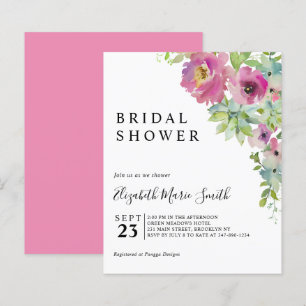 Boho Floral Pink Budget Bridal Shower Uitnodiging