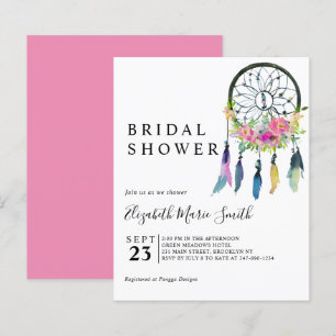 Boho Floral Pink Budget Bridal Shower Uitnodiging