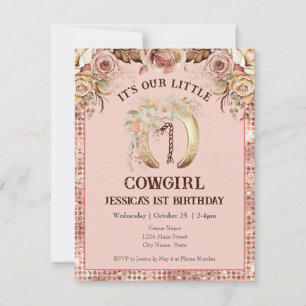 Boho Floral Pink Cowgirl 1e verjaardag Kaart