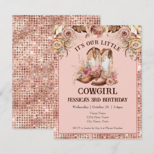 Boho Floral Pink Cowgirl Birthday Rodeo Kaart