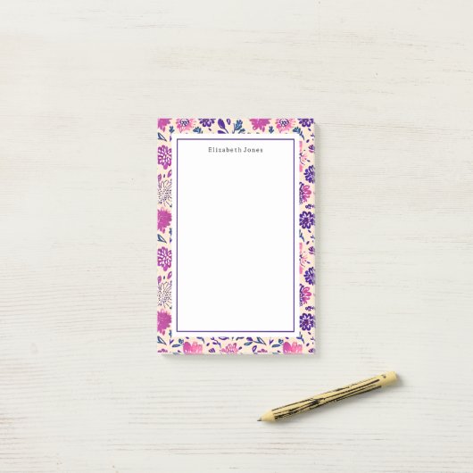 Boho Floral Pink en Paars Pattern Ombre Post-it® Notes (Op bureau)
