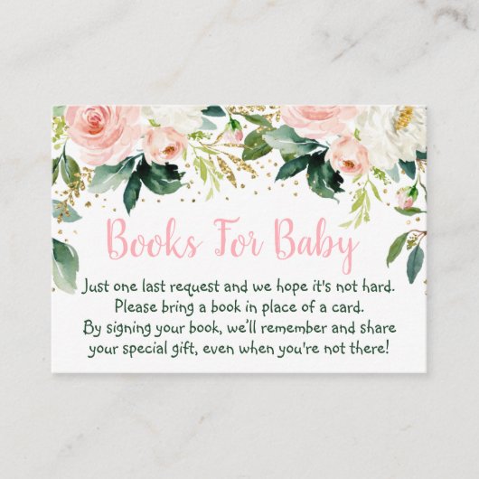 Boho Floral Pink Gold Baby shower Book Request Informatiekaartje (Voorkant)