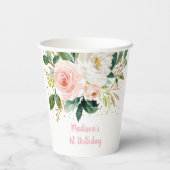 Boho Floral Pink Gold Birthday Papieren Bekers (Achterkant)