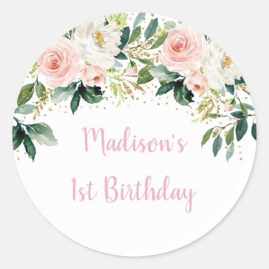 Boho Floral Pink Gold Birthday Ronde Sticker (Voorkant)