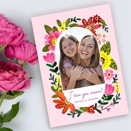 Boho floral pink mothers day card kaart
