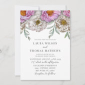 Boho Floral Pink & Off White Waterverf Wedding Kaart (Voorkant)