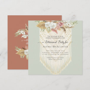 BOHO Floral Pink Pampas Grass Macrame Retirement Kaart