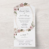 Boho Floral Pink Pampas Grass Wedding met RSVP All In One Uitnodiging (Binnen)