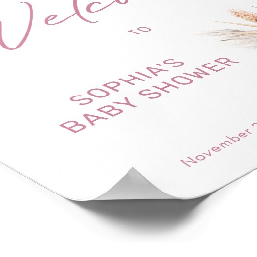 Boho Floral Pink Pumpkin Baby shower Welkom Poster (Hoek)