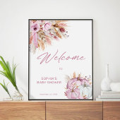 Boho Floral Pink Pumpkin Baby shower Welkom Poster
