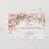 Boho Floral Pink Rose Rustic Wood RSVP Reactie (Voorkant / Achterkant)