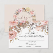 Boho Floral Pink Roses Earth Tone RSVP-reactie RSVP Kaartje (Voorkant / Achterkant)
