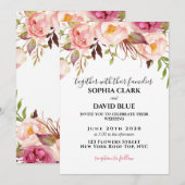 Boho Floral Pink Rustic Rozen Moderne bruiloft Kaart (Voorkant / Achterkant)