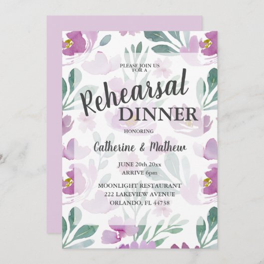 Boho Floral Pink Wedding Rehearsal Dinner Kaart (Voorkant / Achterkant)