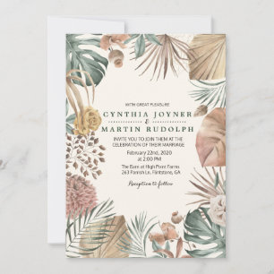 Boho Floral Plant Wedding Invitation Kaart