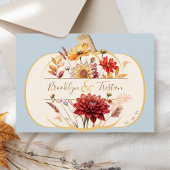Boho Floral Pompoen Fall Wedding Stoffig Blauw Save The Date