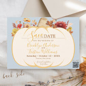 Boho Floral Pompoen Fall Wedding Stoffig Blauw Save The Date