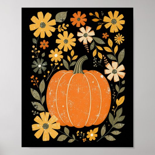 Boho Floral Pompoen Thanksgiving Herfst Herfst Vib Poster (Voorkant)
