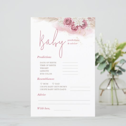 Boho Floral Predications & Advice Baby shower Card (Staand voorkant)