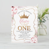 Boho Floral Prinses Kroon 1e Verjaardag Uitnodigin Kaart (Staand voorkant)