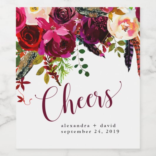 Boho Floral | Proost Wijn Etiket (Enkel label)