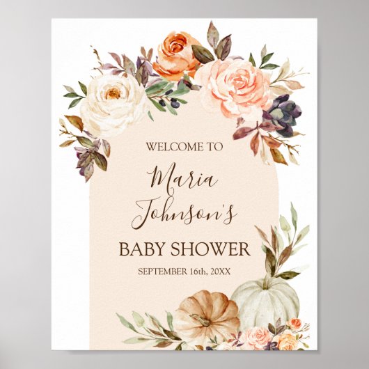 Boho Floral Pumpkin Baby shower Girl Welkomstteken Poster (Voorkant)