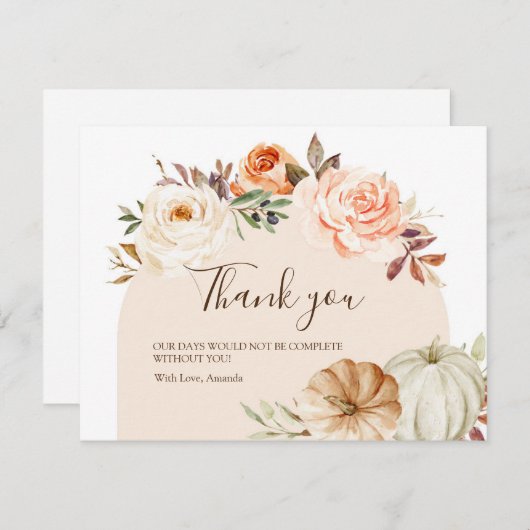 Boho Floral Pumpkin Baby shower Hartelijk dank Bedankkaart (Voorkant / Achterkant)