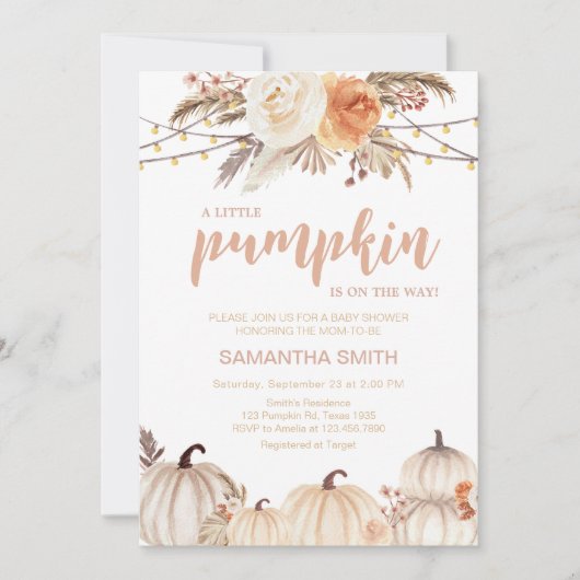 Boho Floral Pumpkin Baby shower Kaart (Voorkant)
