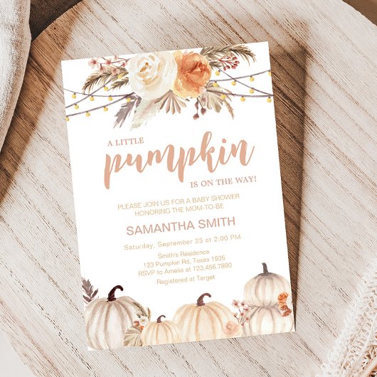 Boho Floral Pumpkin Baby shower Kaart