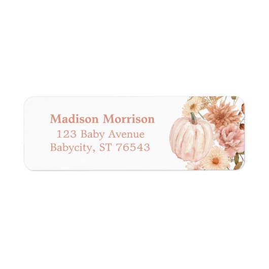 Boho Floral Pumpkin Baby shower Return Address Etiket (Voorkant)