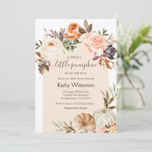 Boho Floral Pumpkin Baby shower Uitnodiging (Staand voorkant)